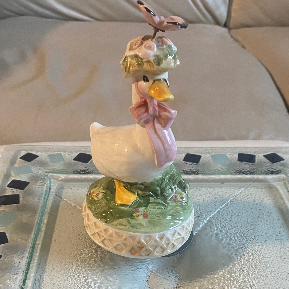 Schmid musical Mother  Goose Figurine with Butterfly